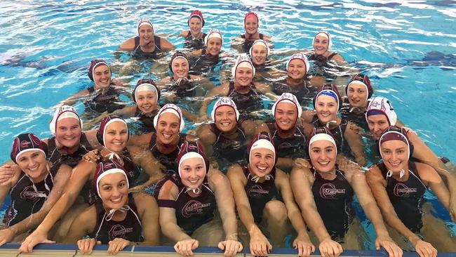 Matilda Moore with her team at the Queensland Country water polo competition in 2018