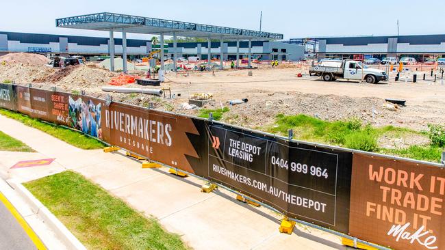 The Caltex service station takes shape at the centre of Rivermakers The Depot. Picture: AAP/Richard Walker