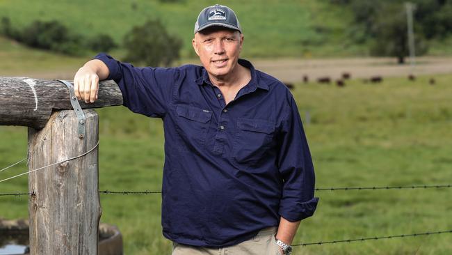 Defence Minister Peter Dutton at his Dayboro farm. Picture: Zak Simmonds