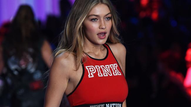 Model Gigi Hadid presents a creation during the 2015 Victoria's Secret Fashion Show in New York on November 10, 2015. AFP PHOTO/JEWEL SAMAD