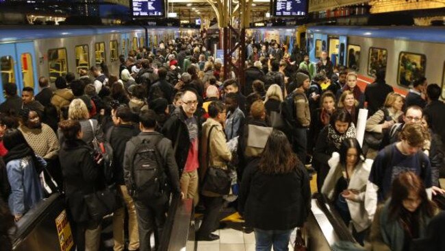 Train chaos at Flinders St Station. Picture: David Caird.