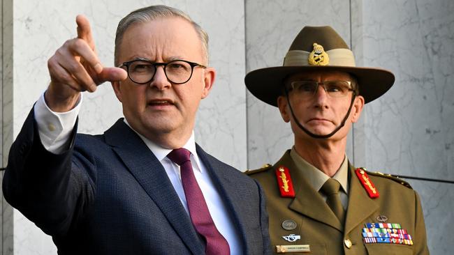 Anthony Albanese and Chief of the Australian Defence Force Angus Campbell speak at a press conference after the release of the Defence Strategic Review.