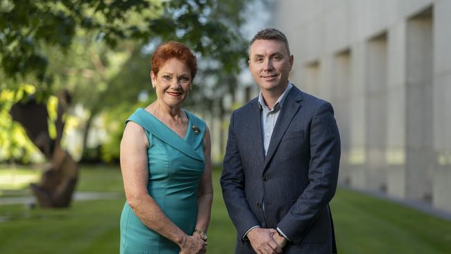 Senator Pauline Hanson and James Ashby. Picture: NCA NewsWire / Martin Ollman