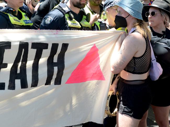 Protesters on Monday claimed the police response escalated ‘swiftly’. Picture: Andrew Henshaw