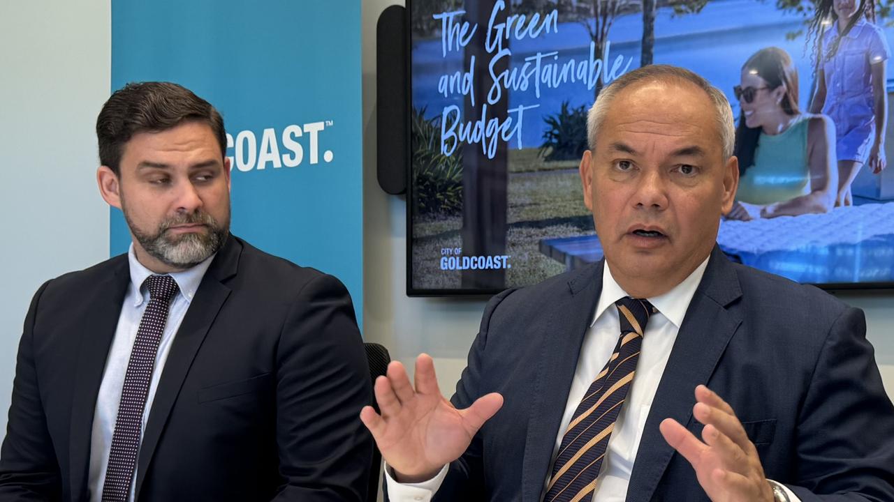 Mayor Tom Tate and Deputy Mayor Mark Hammel discuss council’s budget. Picture: Andrew Potts