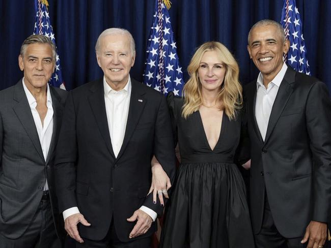 Star power: George Clooney and Julia Roberts joined former president Barack Obama in Los Angeles to raise money for Joe Biden’s reelection. Picture: Instagram @juliaroberts