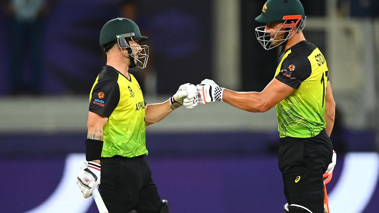 Matthew Wade and Marcus Stoinis delivered in the clutch for Australia. Picture: Alex Davidson/Getty Images.