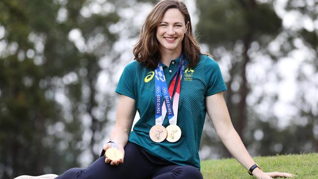 Swimming legend Cate Campbell with her Tokyo Olympics haul. Picture: Tara Croser