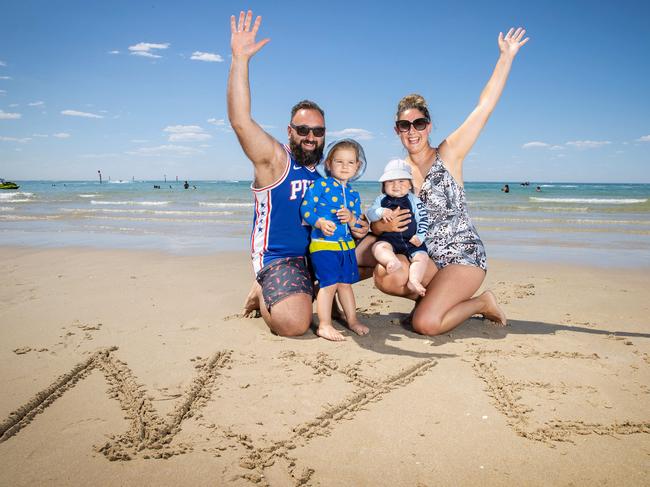 Families count down to New Year’s Eve 2021 at Rye. Picture: Mark Stewart