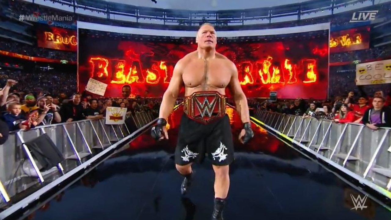 Brock Lesnar makes his way to the ring at WrestleMania 35.