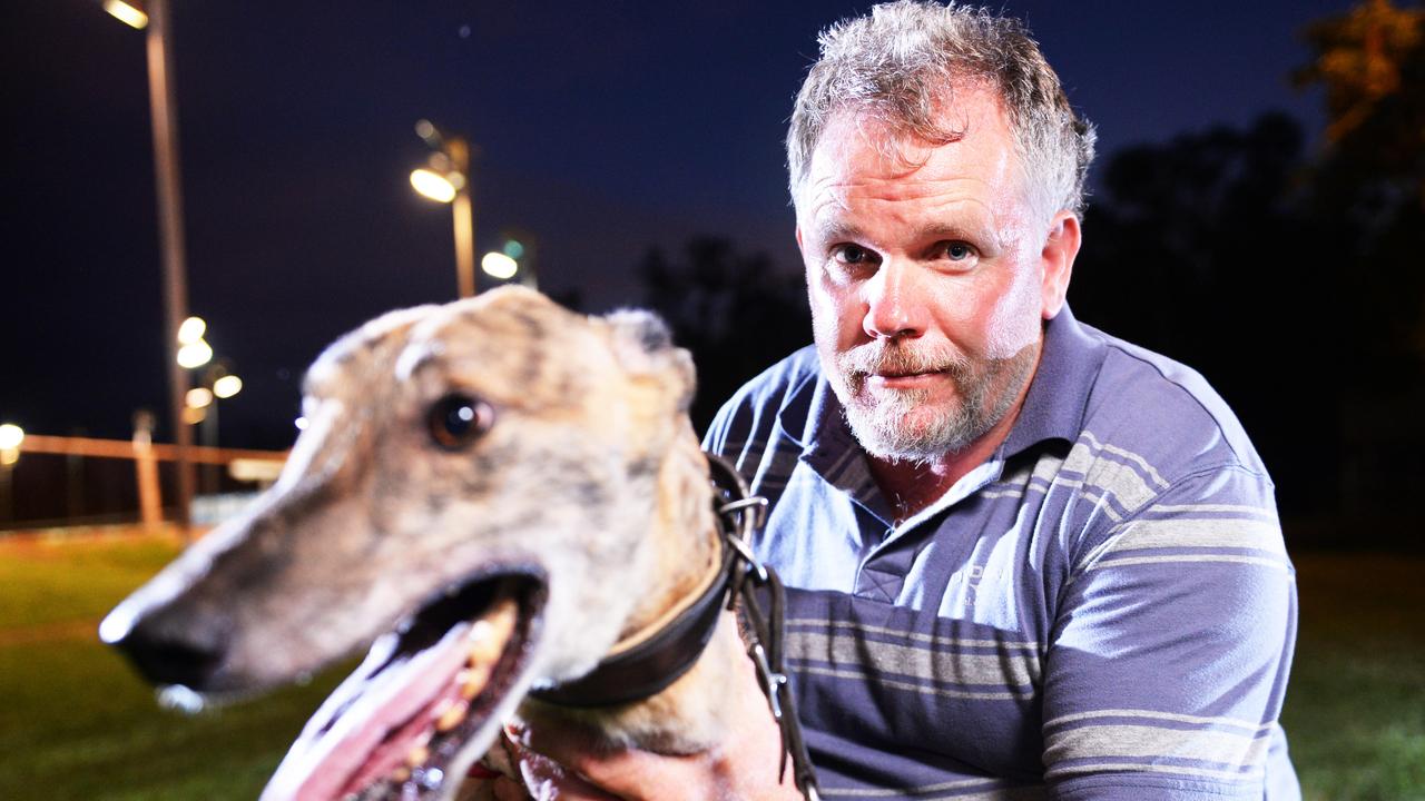 Greyhound trainer Anthony Bullock with greyhound Arnhem Villain