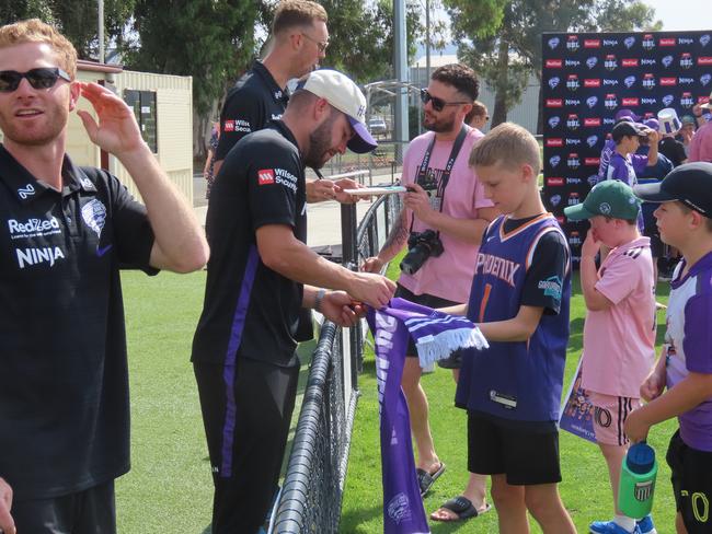 Hurricanes players sign autographs at Tuesday's fan day in Launceston. Picture: Jon Tuxworth