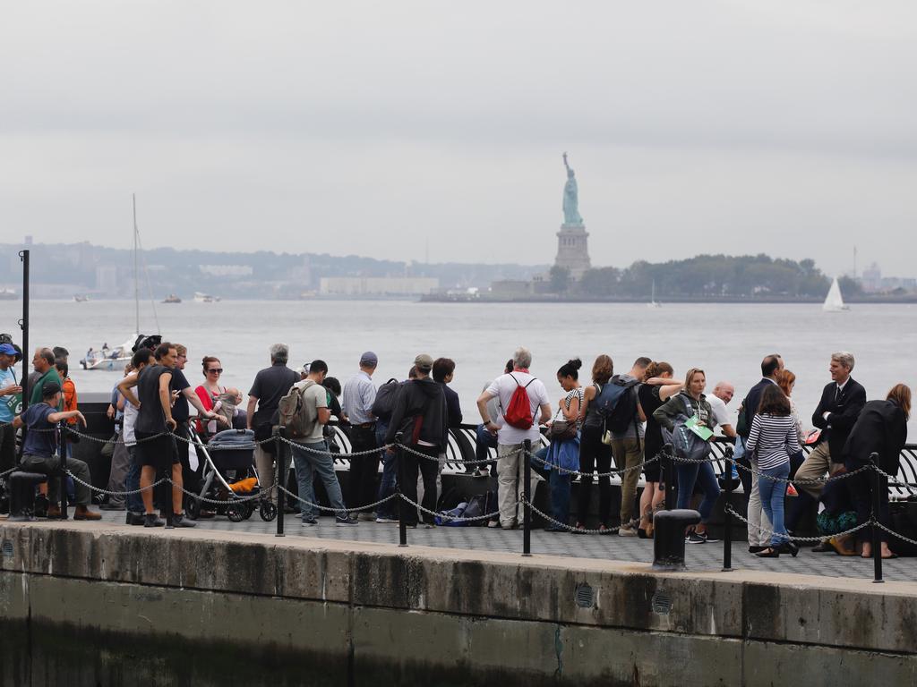 A crowd waits in Manhattan for the arrival of Greta Thunberg. Picture: AP