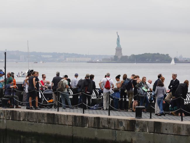 A crowd waits in Manhattan for the arrival of Greta Thunberg. Picture: AP