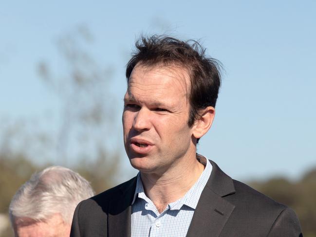 Matt Canavan Qld senator Rockhampton, speaking  at ta presser for  Colin Boyce LNP Flynn candidate Callide MP . Also there was Barnaby Joyce Deputy Prime Minister, & Ken O'Dowd incumbent Flynn MP, at the Gladstone Power Station  - Photo Steve Vit