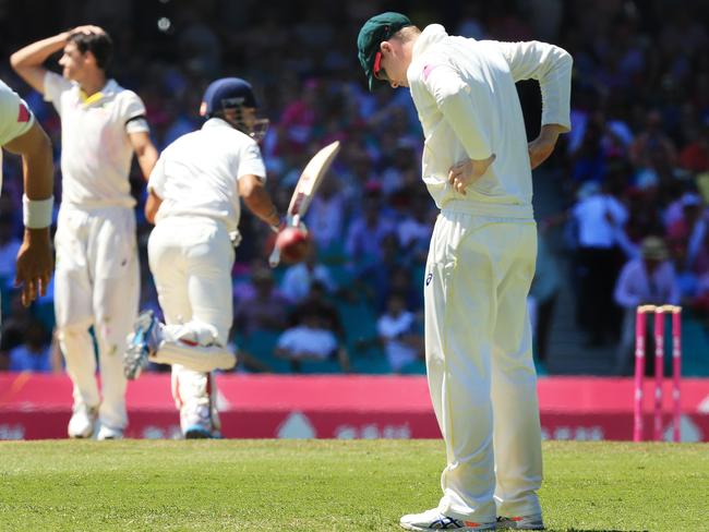 Steve Smith after dropping Virat Kohli before tea. Pic Mark Evans