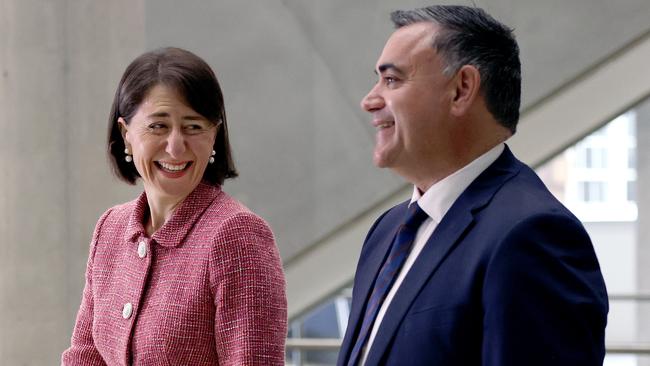 Departing NSW Premier Gladys Berejiklian and John Barilaro early this year. Picture: NCA NewsWire / Dylan Coker