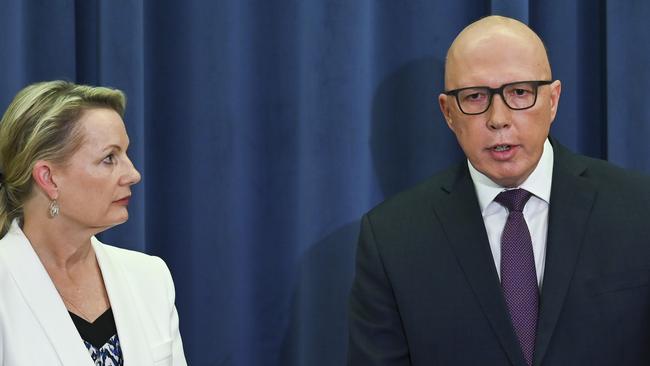 Opposition Leader Peter Dutton and Deputy Liberal leader Sussan Ley in Canberra on Wednesday. Picture: NCA NewsWire / Martin Ollman