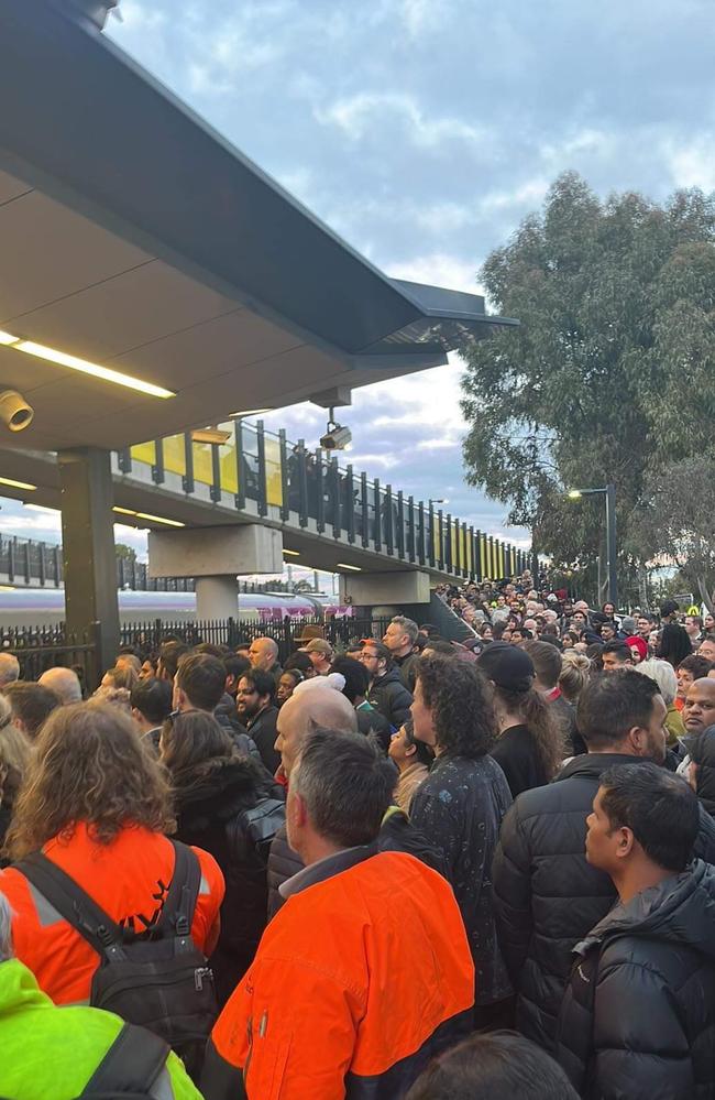 Platforms were overflowing at Sunshine station, the commuter said. Picture: Supplied