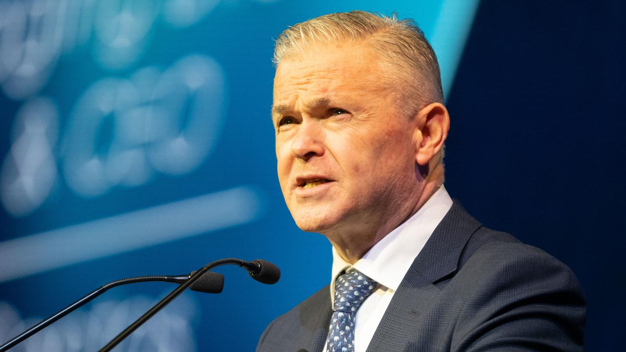 Santos boss Kevin Gallagher at the Australian Petroleum Production and Exploration Association conference in Adelaide. Picture: Morgan Sette/NCA NewsWire