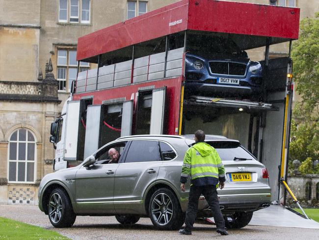 A fleet of Bentley Bentayga 4x4s are delivered to Englefield House just days before Pippa Middleton's wedding to James Mathews. Picture: Splash News