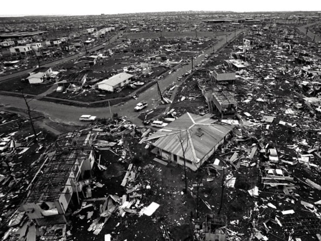 Cyclone Tracy caused major destruction to Darwin. Darwin’s northern suburbs shortly after being devastated by Cyclone Tracy in 1974. Picture: Beat Erismann