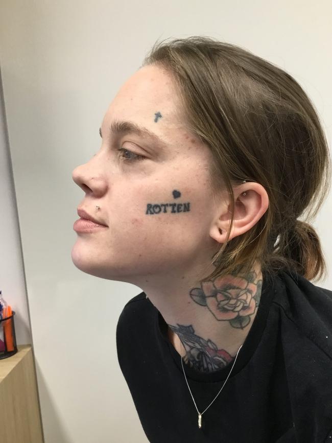 Ms Wright is getting all three of her face tattoos lasered off. Picture: Supplied