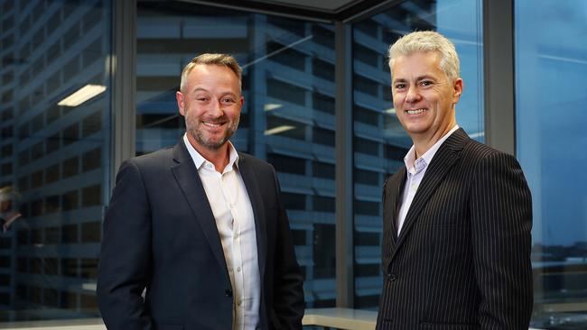 28/6/18: Macquarie Telecom CEO Luke Clifton and NBN Co chief commercial officer Paul Tyler at their Sydney offices. John Feder/The Australian.