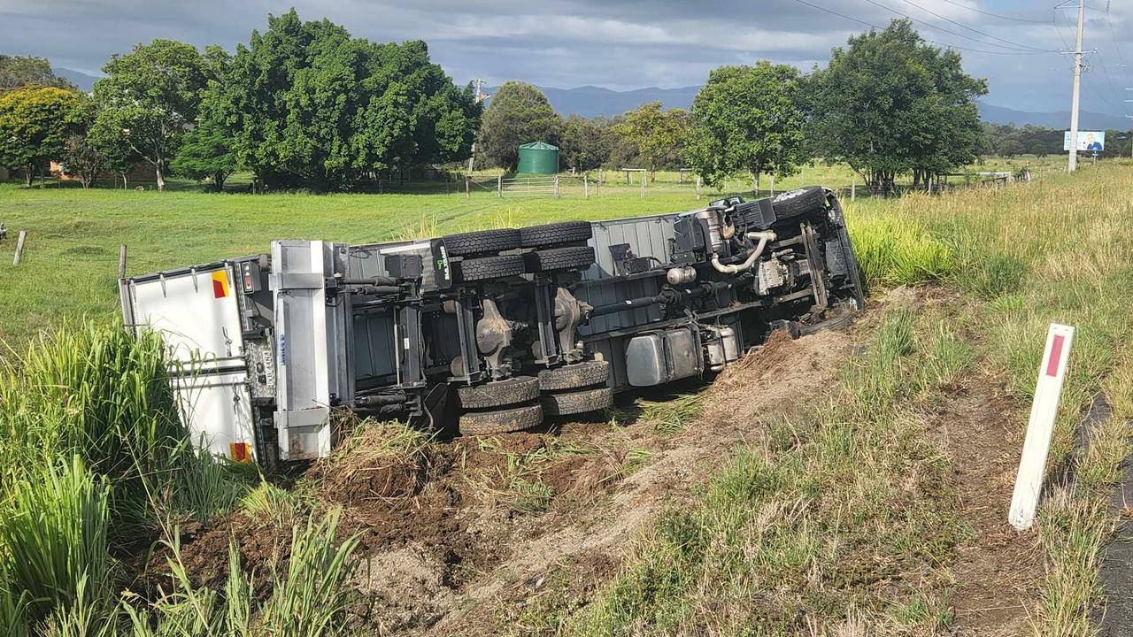 Truck rolls on Bruce Highway near Marmor