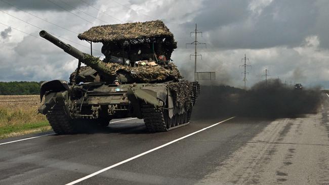 A Russian T-72 battle tank outside the town of Sudzha. Picture: Anatoliy Zhdanov/Kommersant Photo/AFP