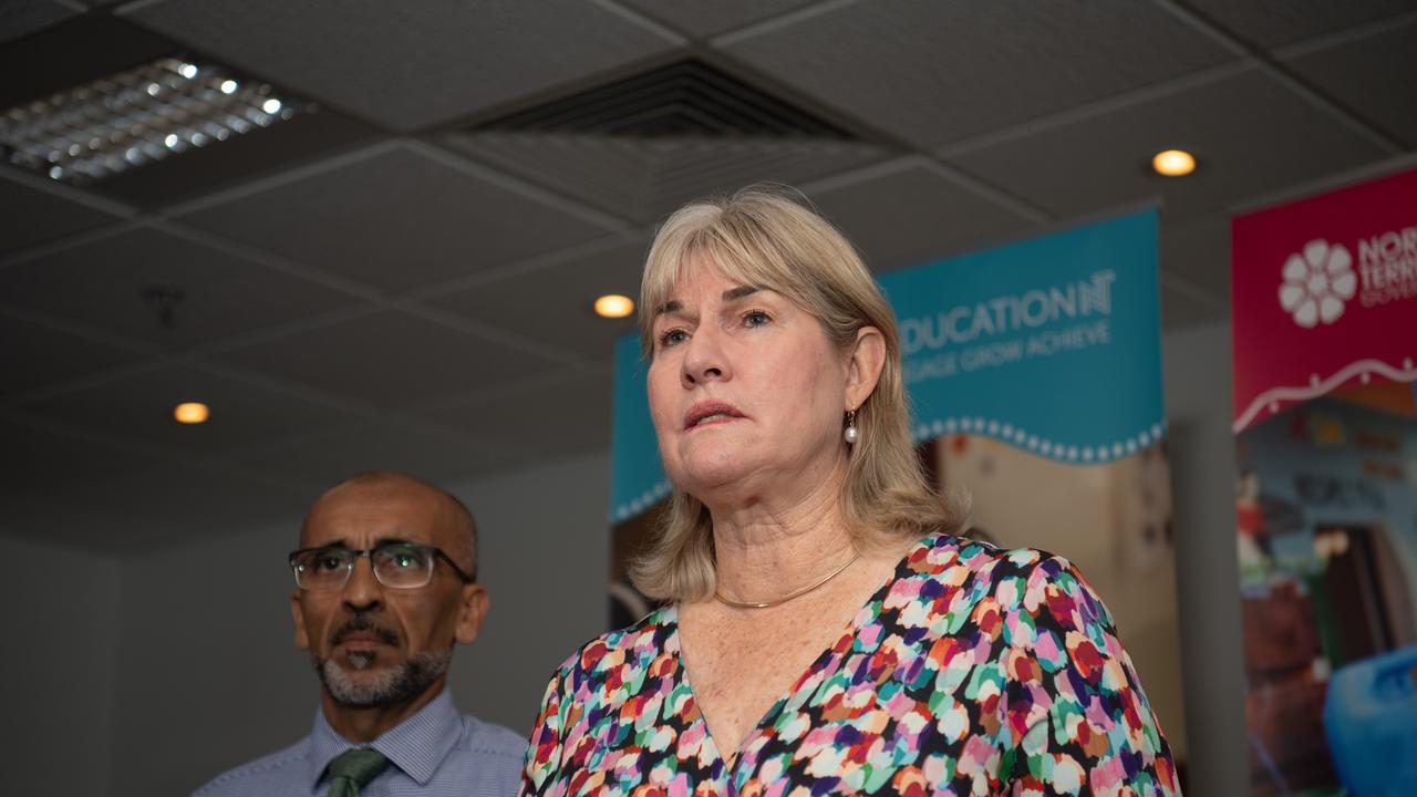 Education Minister Eva Lawler and Education Department deputy chief executive Saeed Amin said NT students’ NAPLAN 2023 results were concerning but had a plan to improve the Territory’s report card. Picture: Pema Tamang Pakhrin