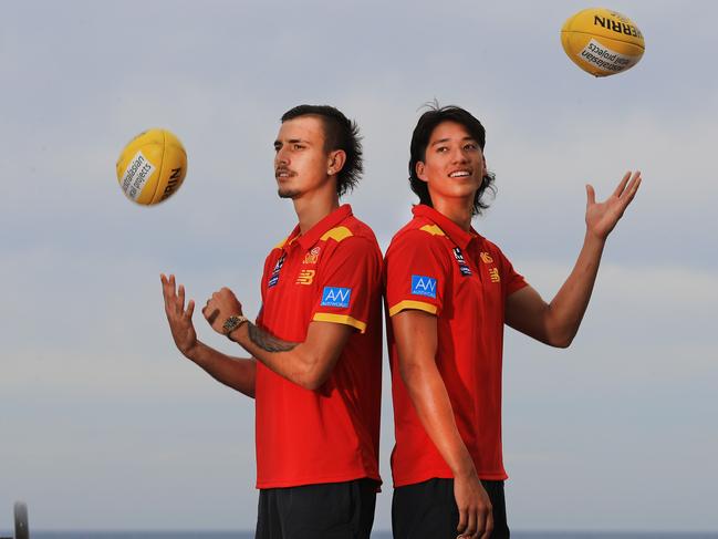 Gold Coast Academy selections Joel Jeffrey and Alex Davies. Jeffrey is a former Wanderers star forward. Picture: Scott Powick