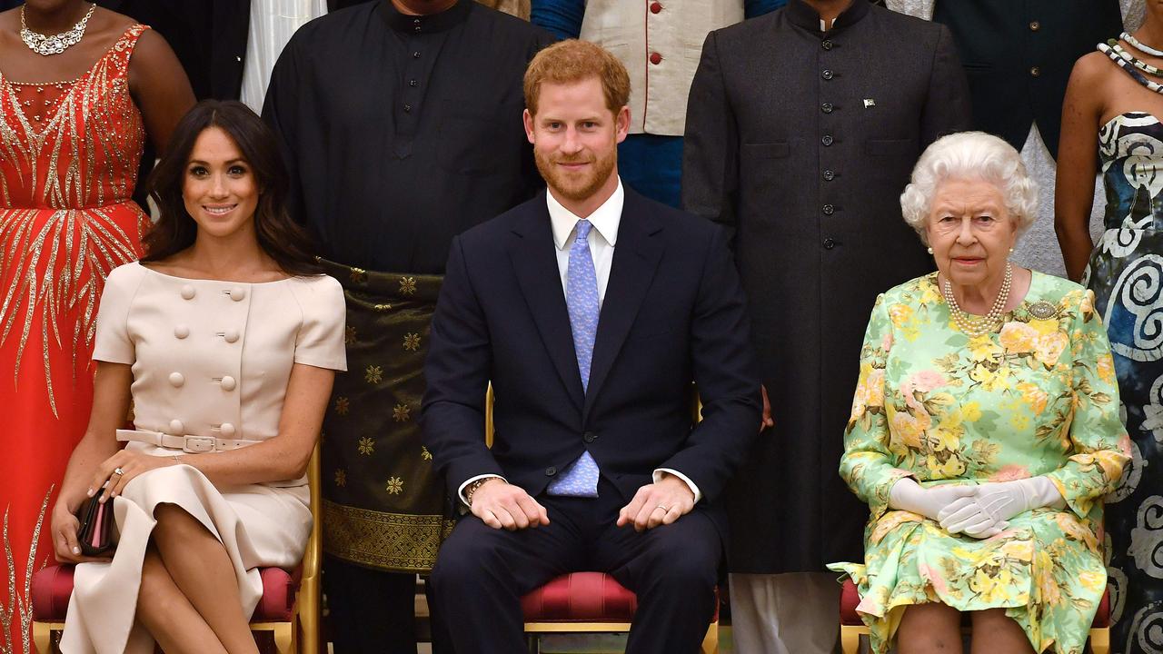 Meghan and Harry with the Queen in 2018. Picture: John Stillwell / AFP