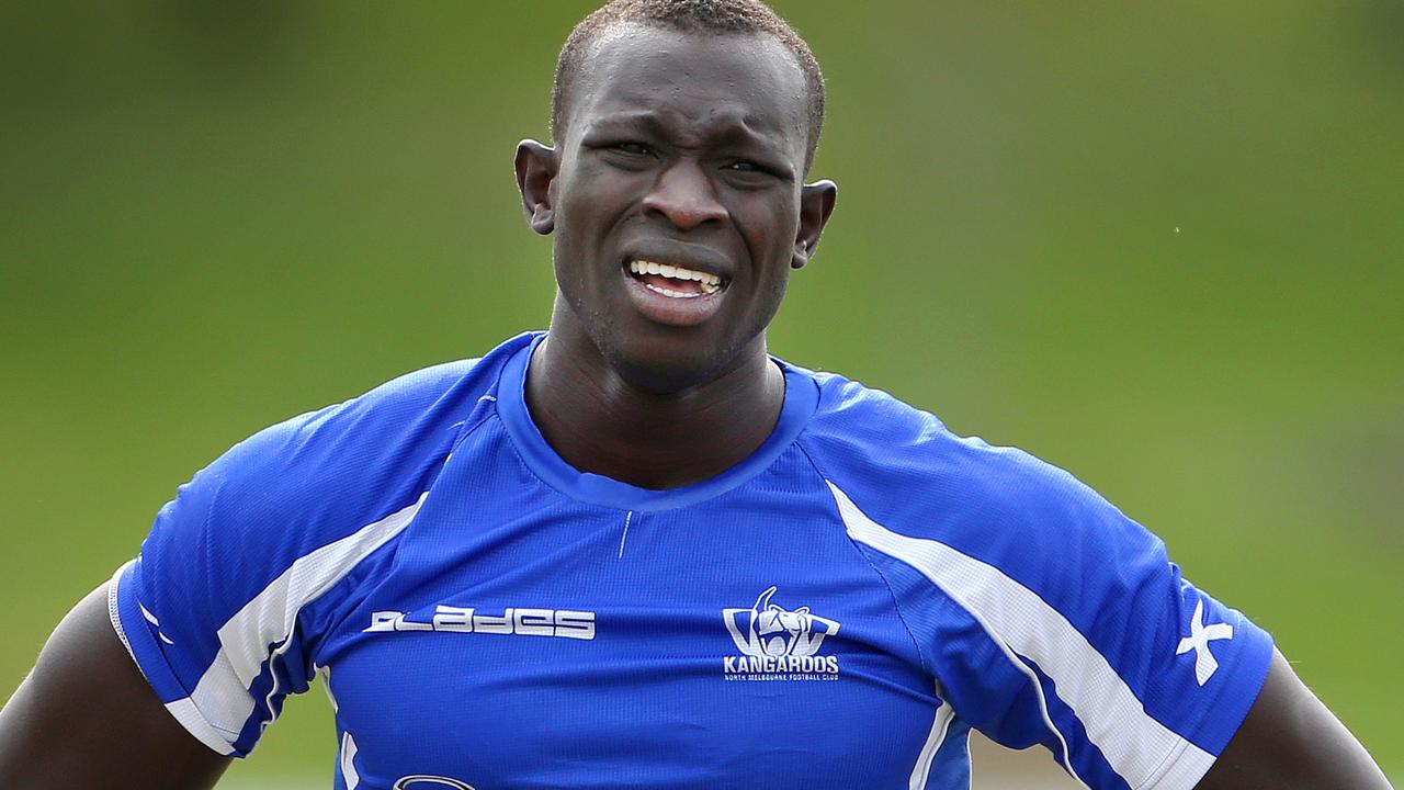 Majak Daw pictured at North Melbourne Football Club training at Aegis Park in Melbourne, July 24, 2013.