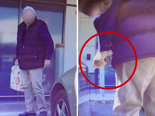 Elderly man caught on camera keying Tesla. Picture: Facebook