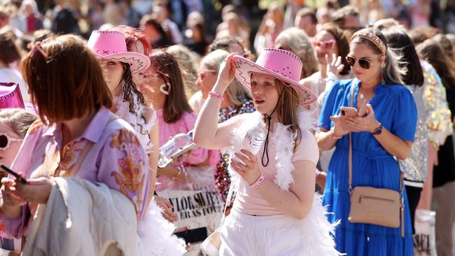 Taylor Swift fans dressed up in their favorite Taylor Swift era pictured outside the MCG ahead of the first Melbourne concert during her Eras Tour. Picture: Mark Stewart.