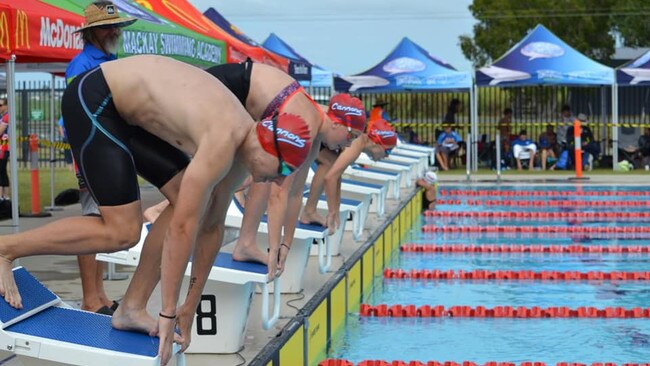 Cannonvale Cannons on the starting blocks at the GBR Swimming Carnival in Mackay. Photo: Contributed