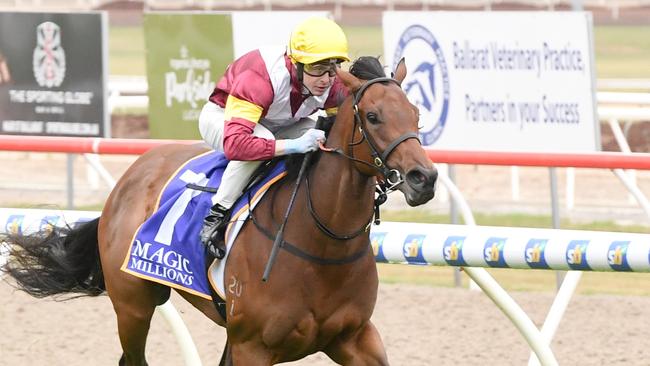 Arabian Summer romps home in the Magic Millions Ballarat 2YO Classic. Picture: Brett Holburt/Racing Photos via Getty Images