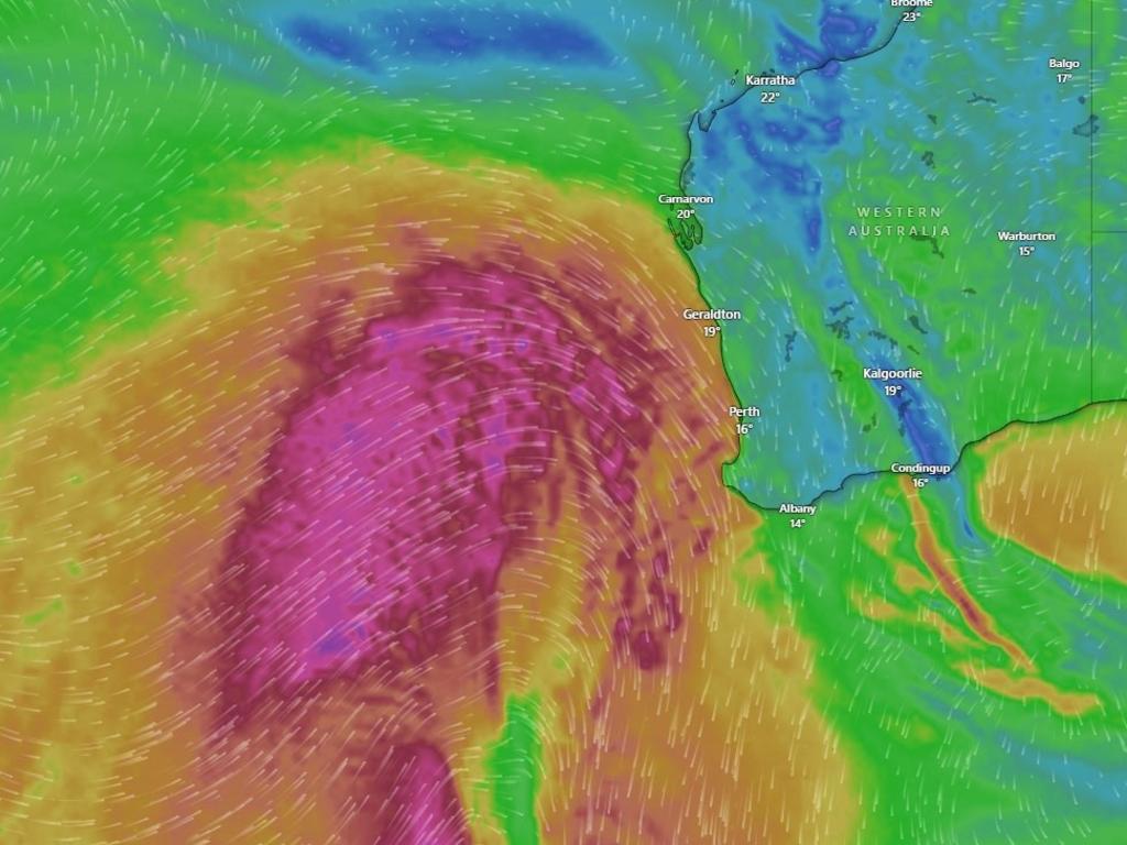 A fierce cold front is heading WA’s way on Wednesday. Picture: Windy.