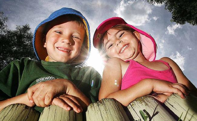 Ben and Isabella from the C & K Kindergarten in Rosewood are happy the centre will now be harnessing the power of the sun with new solar panels. . Picture: Rob Williams