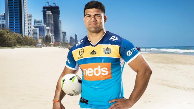 David Fifita's first interview since quitting Broncos. Gold Coast Titans recruit David Fifita on Friday 20th November at Q1 Hotel and pictured at the beach in Surfers Paradise. Picture: NIGEL HALLETT