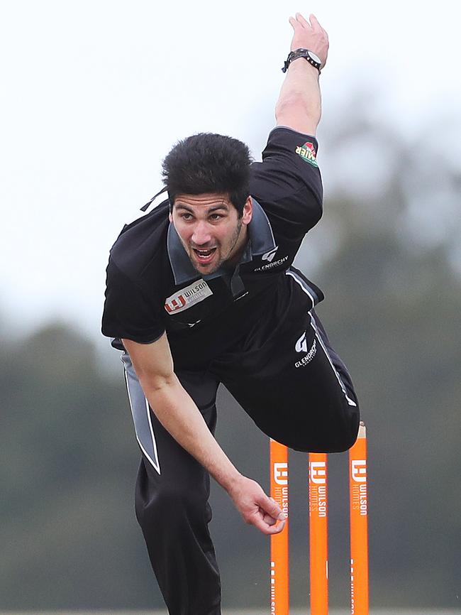 Matthew Fotia bowling for Glenorchy in the CTPL clash against Kingborough. Picture: NIKKI DAVIS-JONES