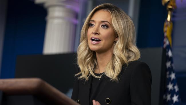 White House press secretary Kayleigh McEnany speaks during a press briefing at the White House. Picture: AP