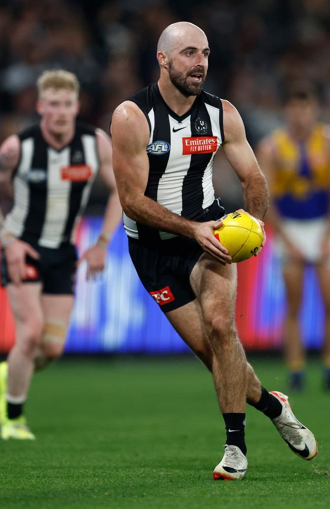 Steele Sidebottom found himself at home on the half back line on Sunday. Picture: Michael Willson/AFL Photos via Getty Images)