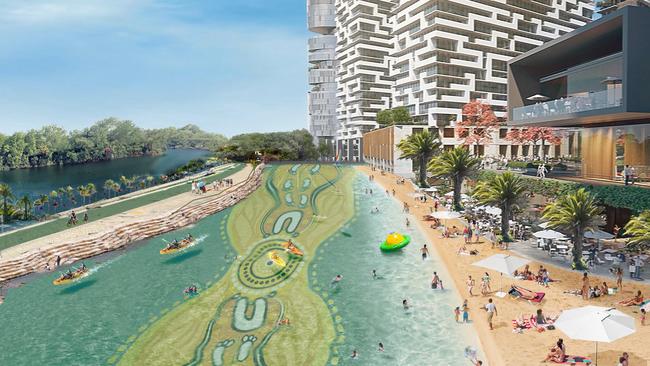 Artist render of Camellia Lagoon which is a suggested public space along the Parramatta River. Picture: Urbis/ Business Western Sydney