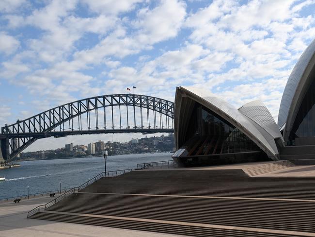 SYDNEY, AUSTRALIA - NewsWire Photos, JULY 7, 2021.Security measures in place on the forecourt of the Sydney Opera House and empty scenes as the building remains closed for Covid cleaning at the Iconic building. Picture: NCA NewsWire / Jeremy Piper