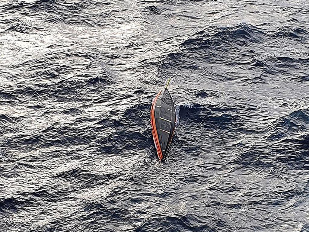 A photo taken by the Portuguese Navy showed Savin’s overturned boat. Picture: Portuguese Navy/AFP