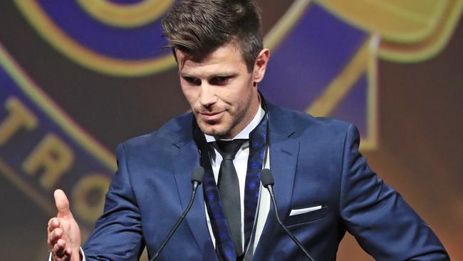 Trent Cotchin says he contacted Jobe Watson before formally accepting his 2012 Brownlow Medal. Picture: Alex Coppel