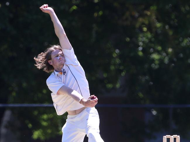 Lachlan Fitzpatrick grabbed two late wickets for Monash Tigers. Picture: Hamish Blair