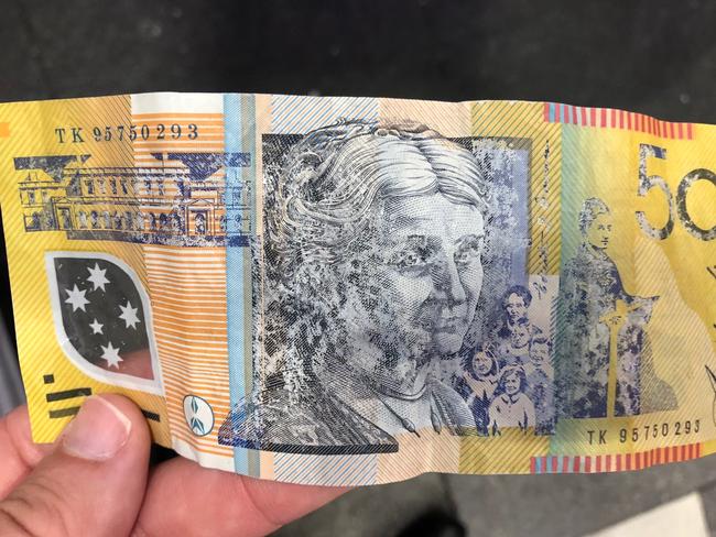 One of the suspect $50 notes found at Eastwood. The note is easily scratched.